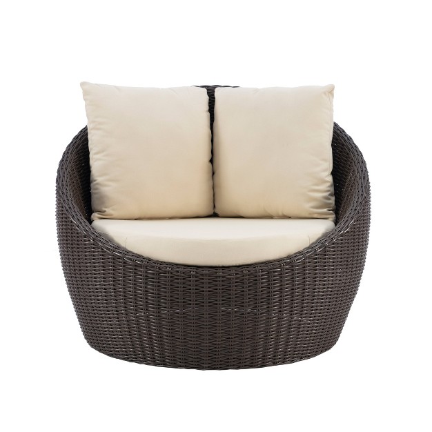 Linon Rylee Snuggle Aluminum amp Rattan Club Chair Brown