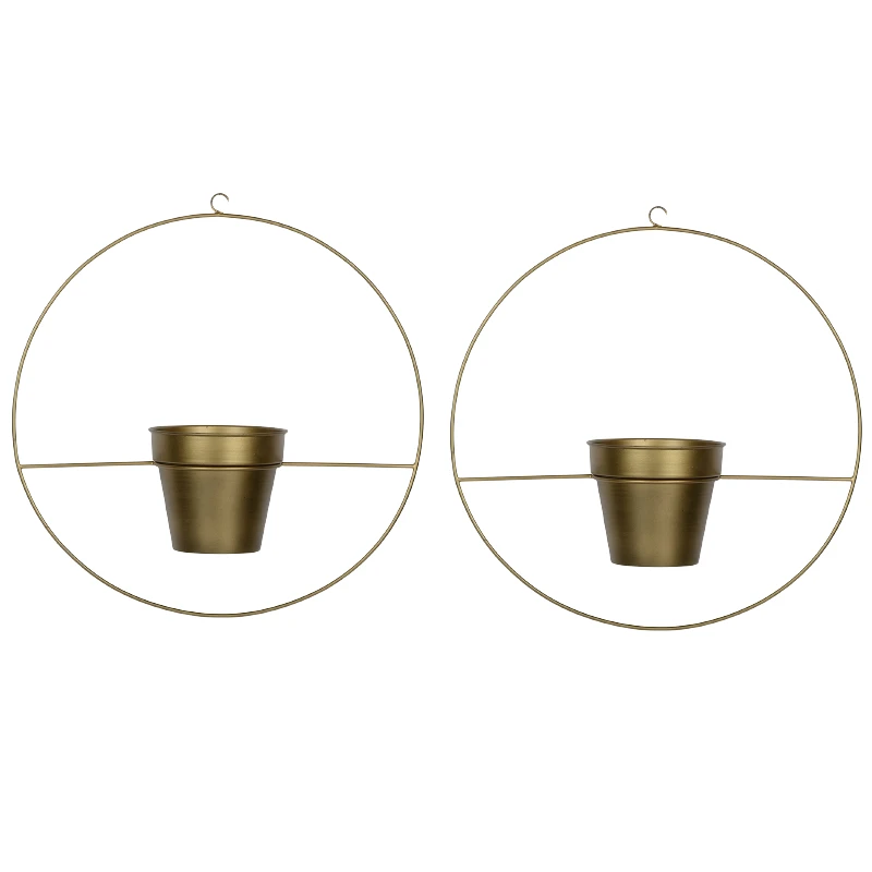 Trendy Gold Plated Metal Small Size Hanging Planter Wholesale Price Wall Mounted Flower Pots   Planters Supply From India