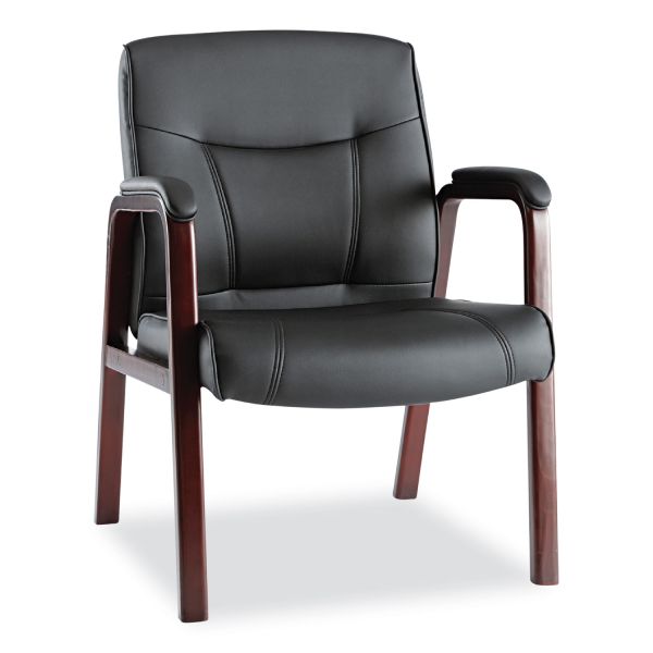 Alera Madaris Series Bonded Leather Guest Chair with Wood Trim Legs， 25.39