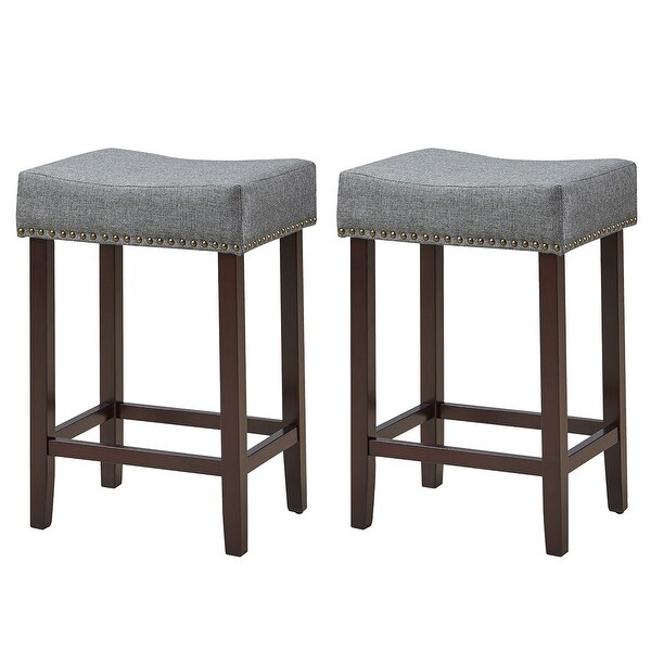 Set of 2 Bar Stools 24 Inch Backless Counter Height Stools w Cushion