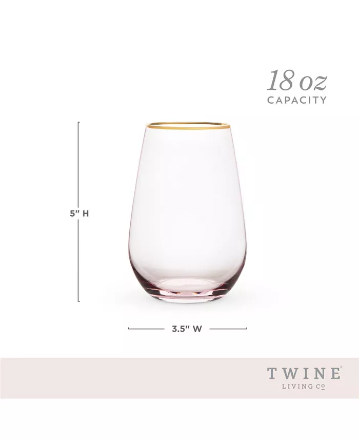 Twine Rose Crystal Stemless Wine Glass Set of 2