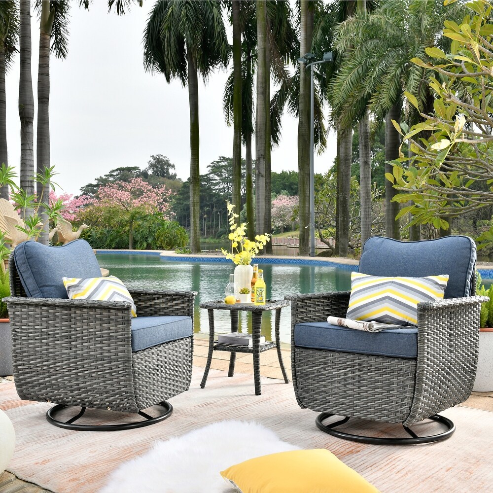 OVIOS 3 piece Pet Friendly Patio Furniture Swivel Chairs Wicker Set