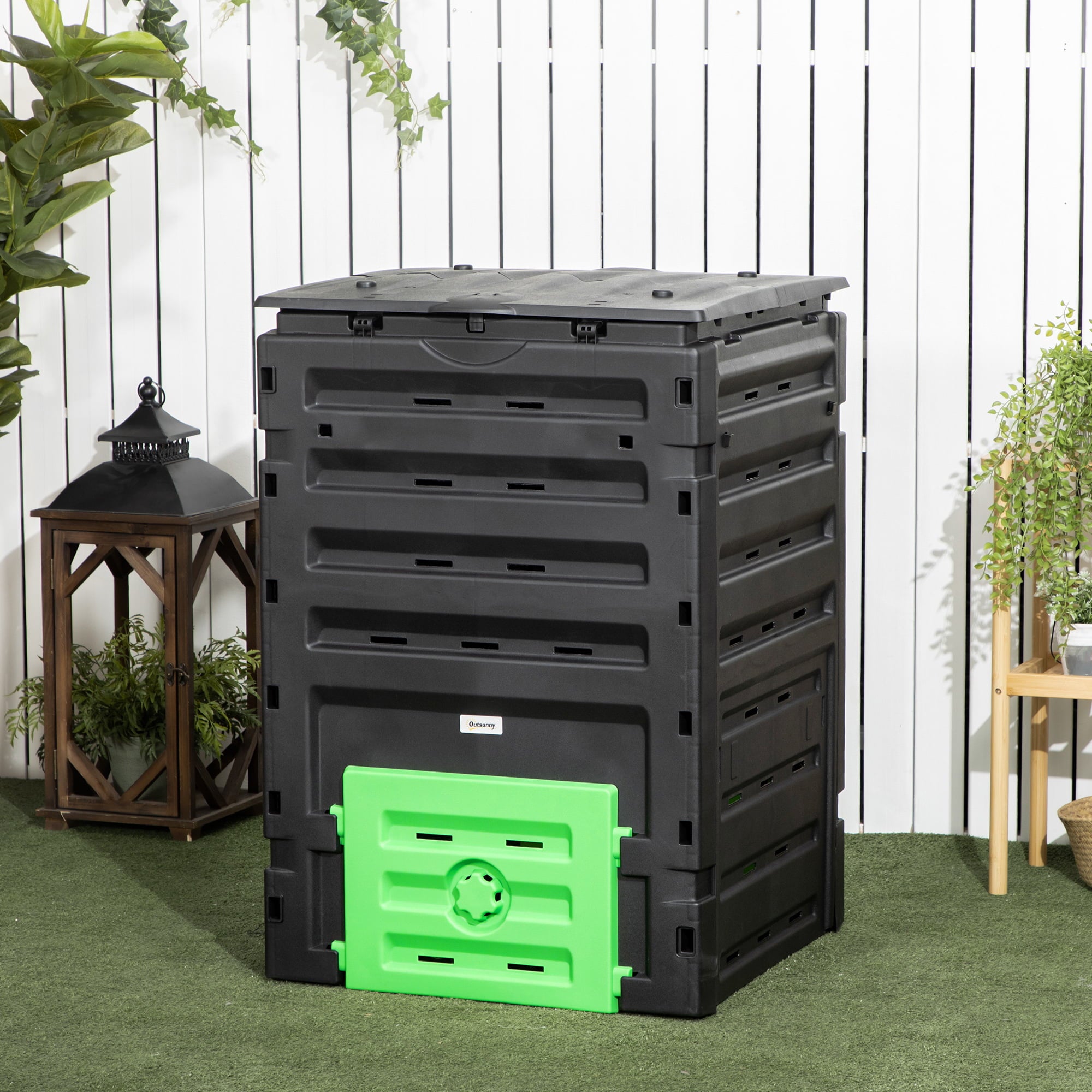 Outsunny 120 Gallon Compost Bin, Large Composter with 80 Vents, Black