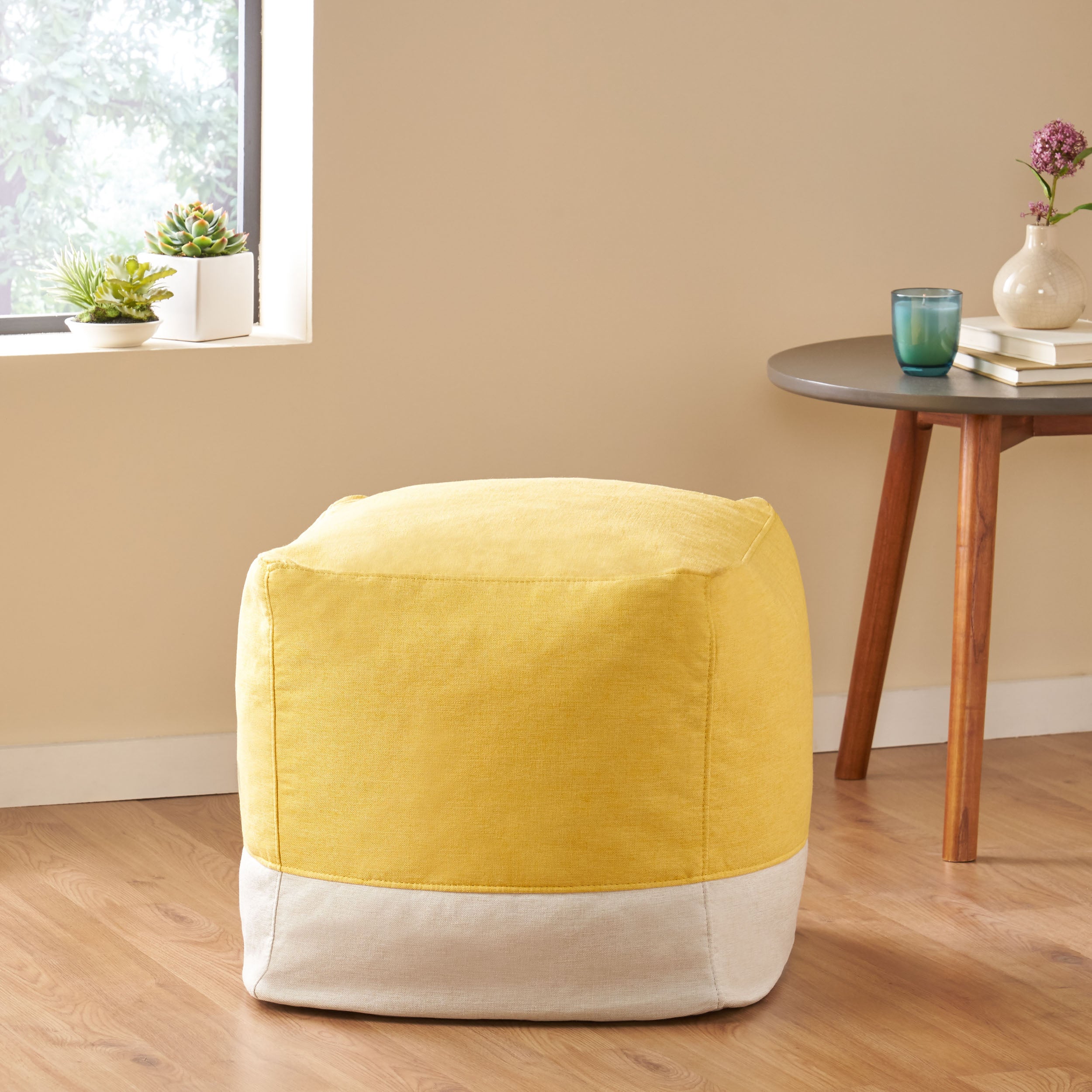 Punjab Tattnall Contemporary Two Tone Fabric Cube Pouf