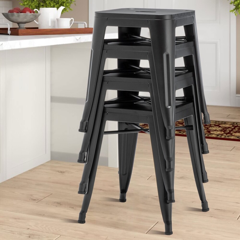 Backless Industrial Metal Bar Stool Kitchen Stackable Kids Stools Short Stools Metal Dining Chairs Set of 4   18inch