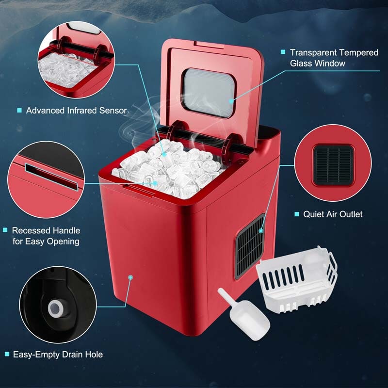 33LBS/24H Portable Ice Maker Countertop Auto Self-Cleaning Ice Machine with Scoop and Basket