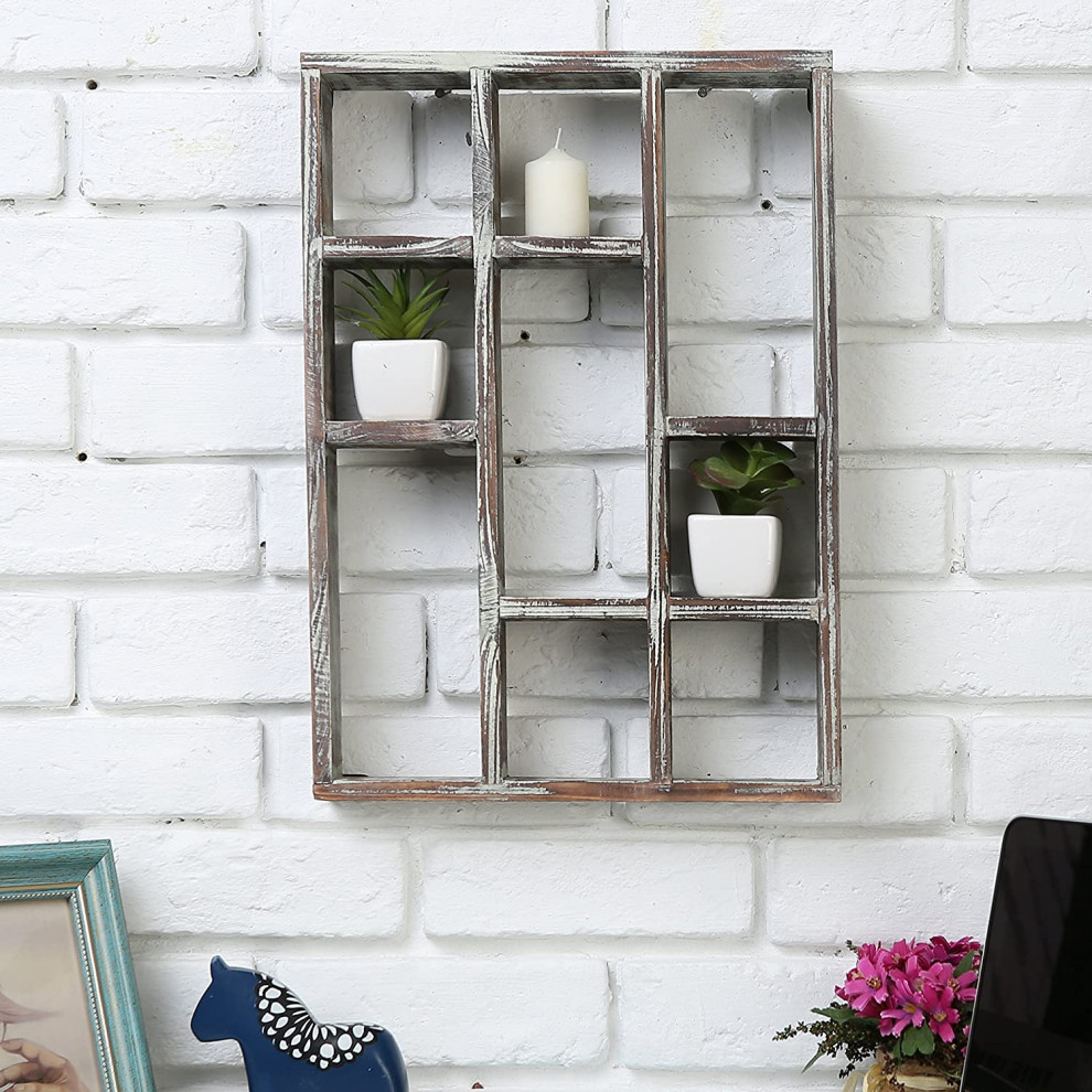 Compartment Torched Wood Freestanding  ampWall Mountable Shadow Box Display Shelf   Midcentury   Bookcases   by Imtinanz  LLC  Houzz