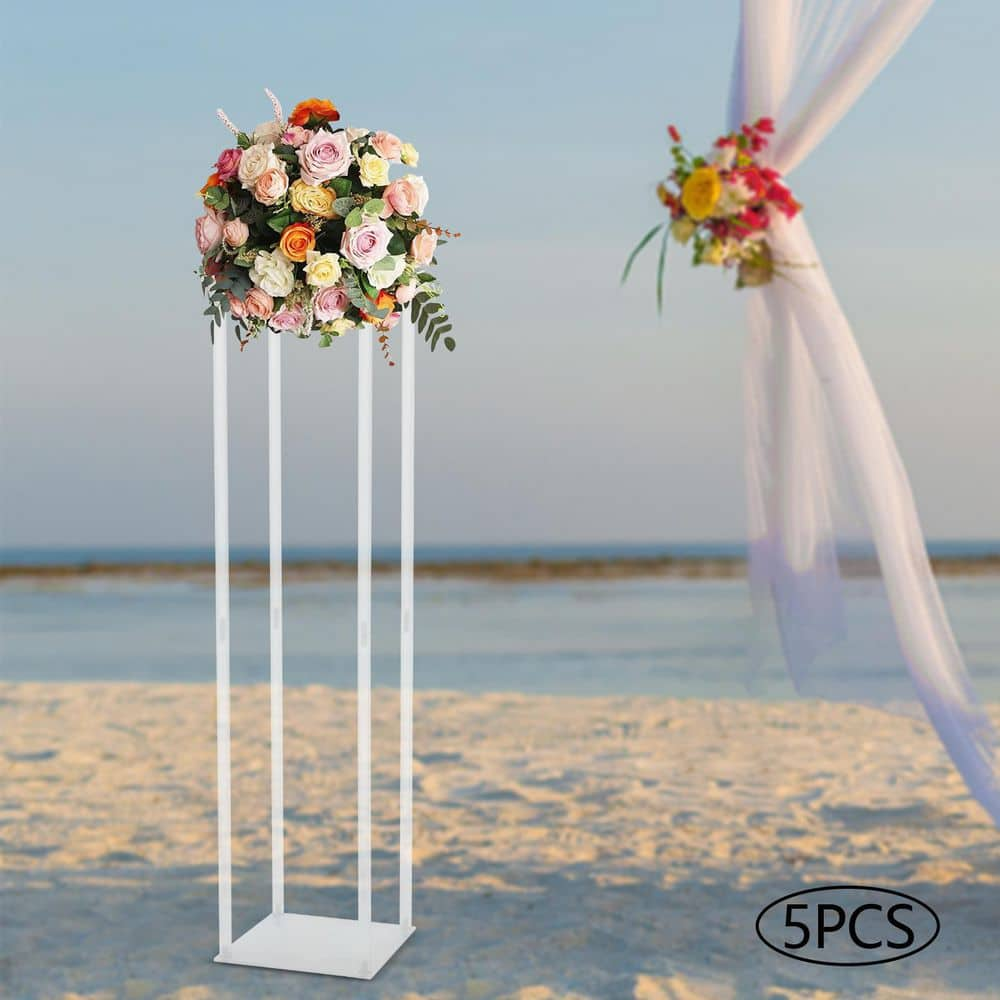 YIYIBYUS 5-Pieces 9.84 in. W x 39.37 in. H Clear Plastic Acrylic Flower Stand Modern Square Wedding Decoration Flower Stand OT-ZJGJ-5339