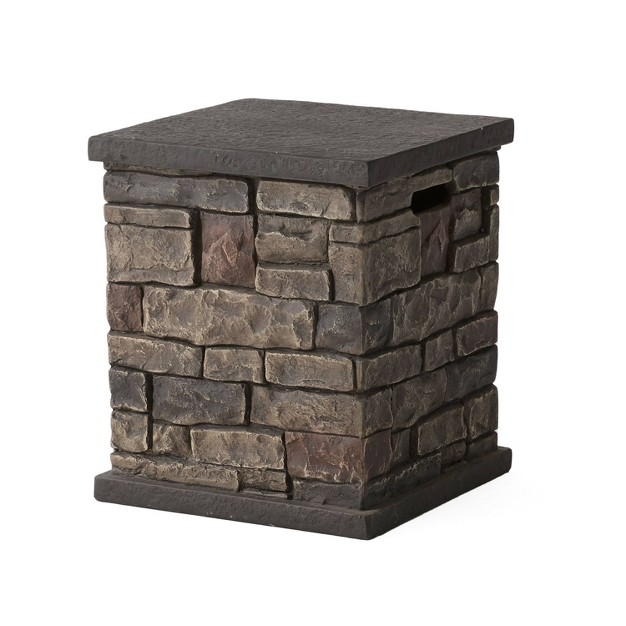 Chesney Outdoor Light Weight Concrete Square Tank Holder Side Table Stone Finish Christopher Knight Home