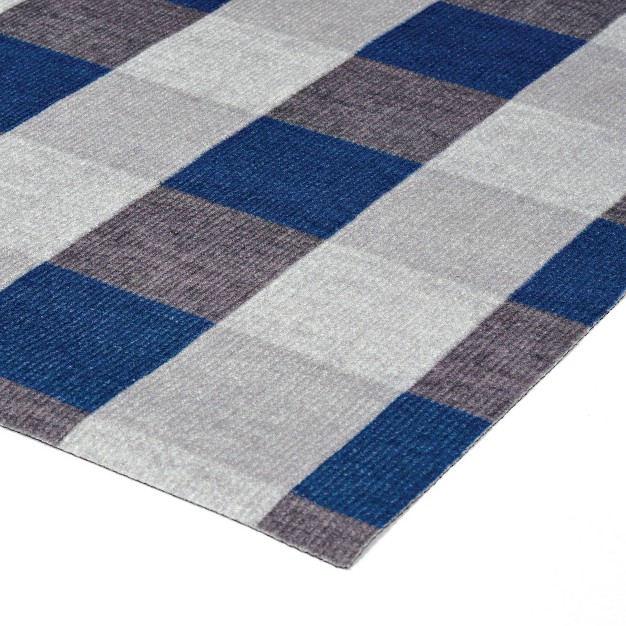 6 x27 X 8 x27 Gingham Outdoor Rug Blue white Foss Floors