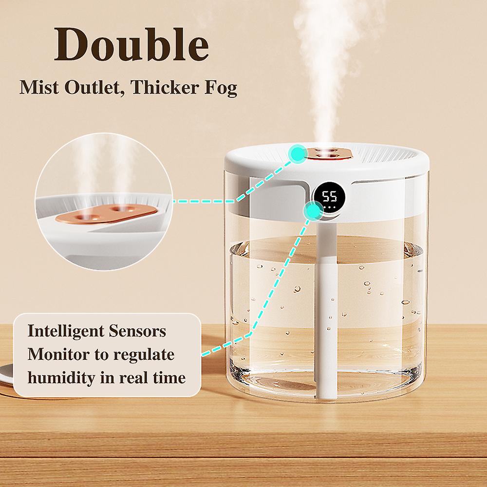 H2o Air Humidifier 2l Large Capacity Double Nozzle With Lcd Humidity Display Aroma Essential Oil Diffuser For Home Portable Usb