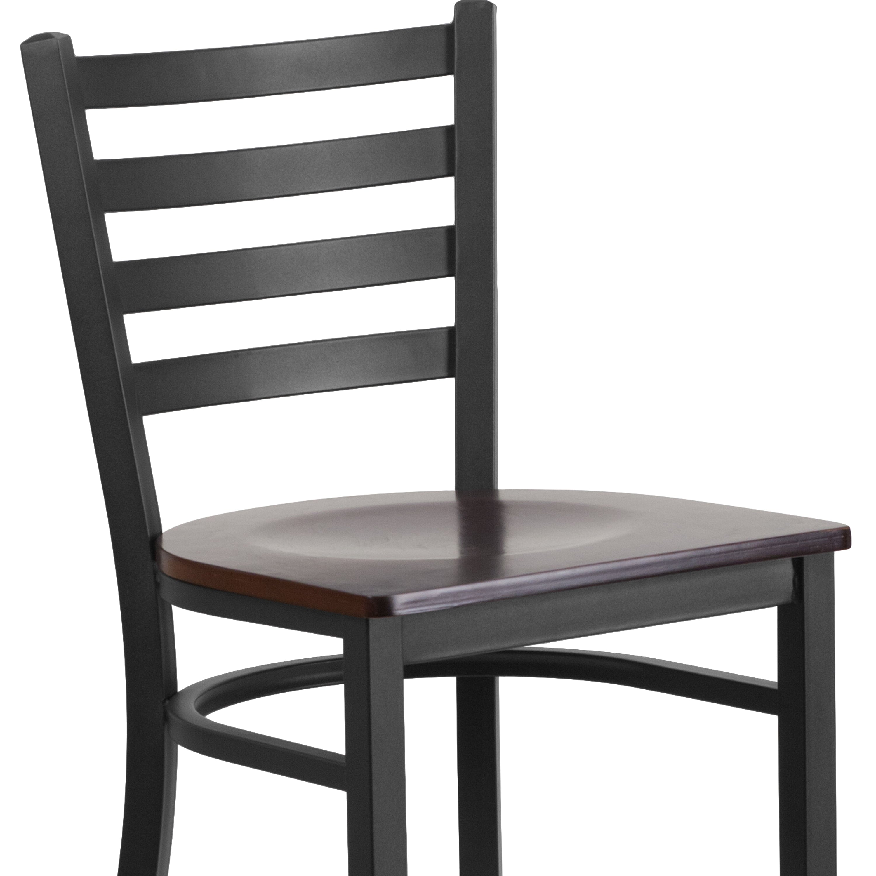 Flash Furniture HERCULES Series Black Ladder Back Metal Restaurant Barstool - Walnut Wood Seat