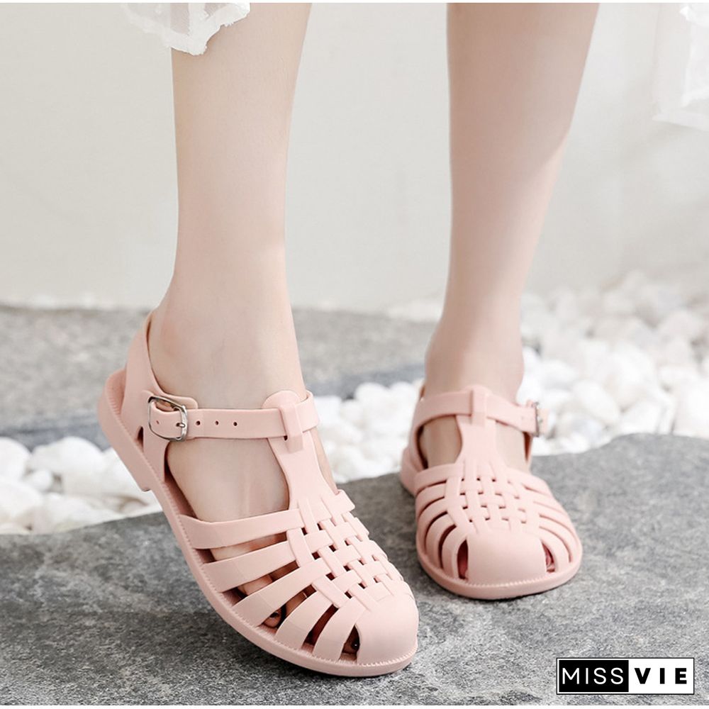 Women Sandals Jelly Shoes Summer Ankle Strap Rubber Shoes Soft Sole Non-slip Mom Shoes Casual Comfortable Female Footwear