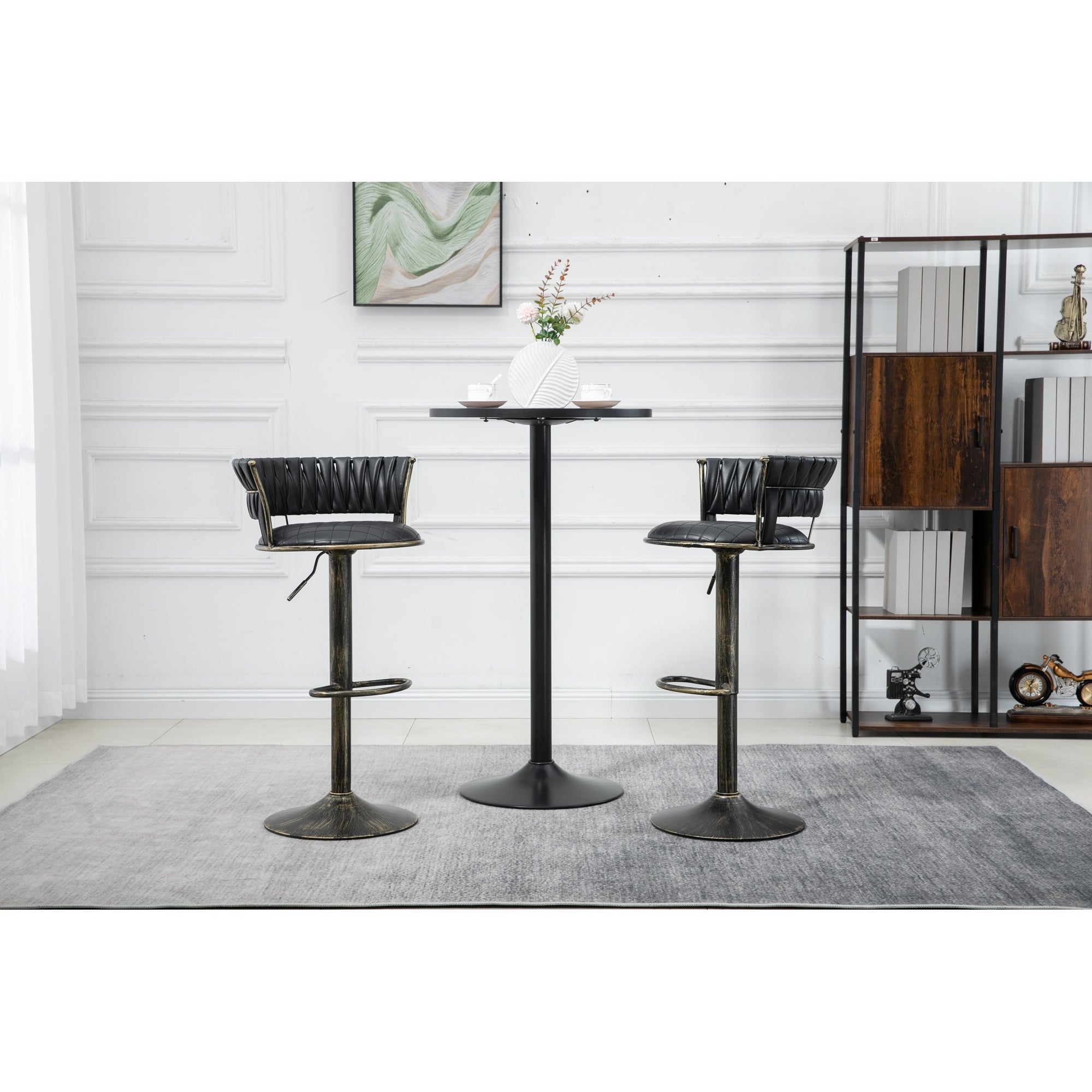 PU Fabric Swivel Adjustable Height Armless Bar Stools With Metal Footrest(set of 2)