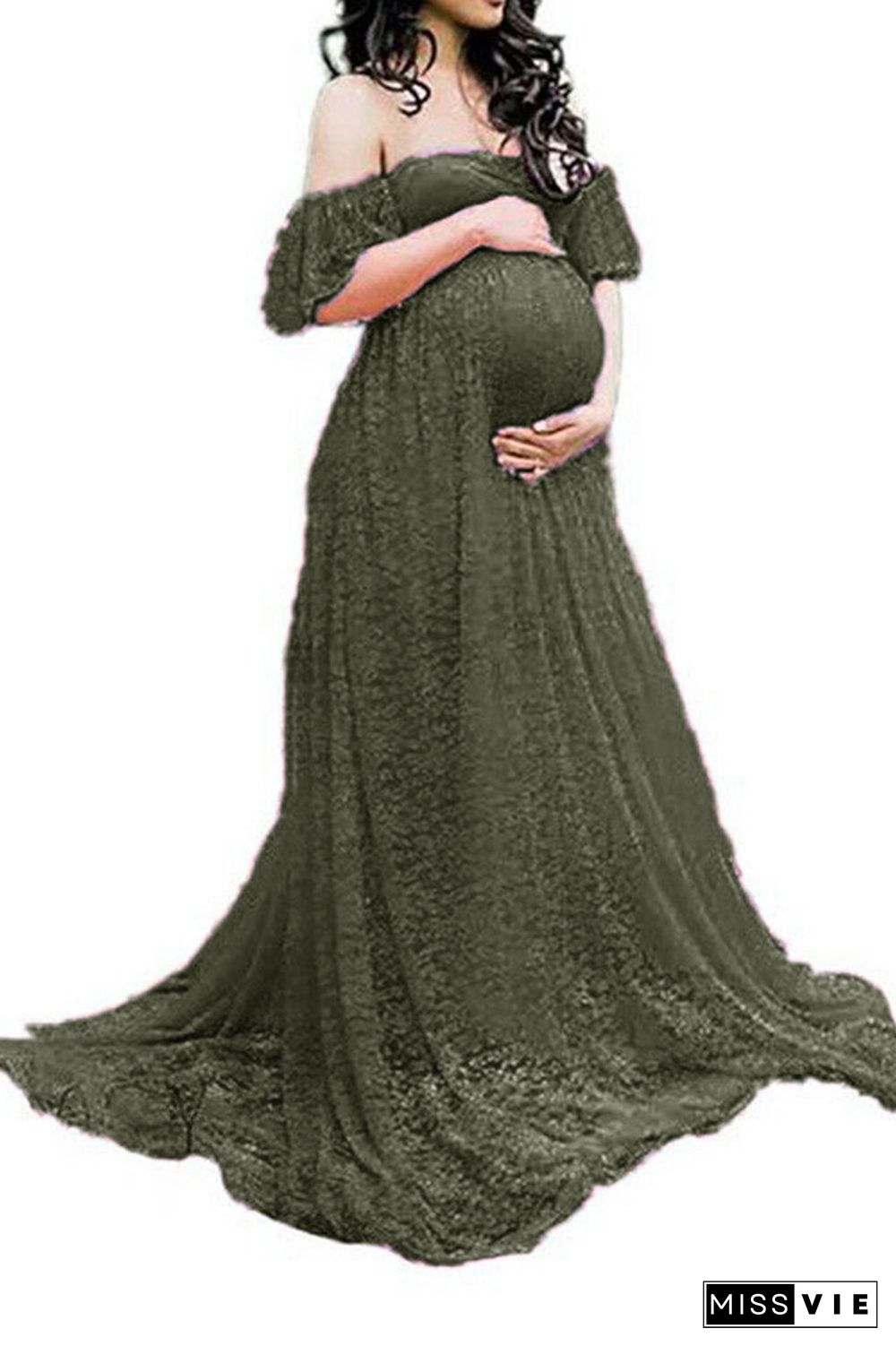 Off Shoulder Full Lace Maternity Lady Maxi Dress