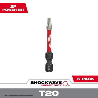 MW SHOCKWAVE Impact Duty 2 in. T20 Torx Alloy Steel Screw Driver Bit (5-Pack) 48-32-4684