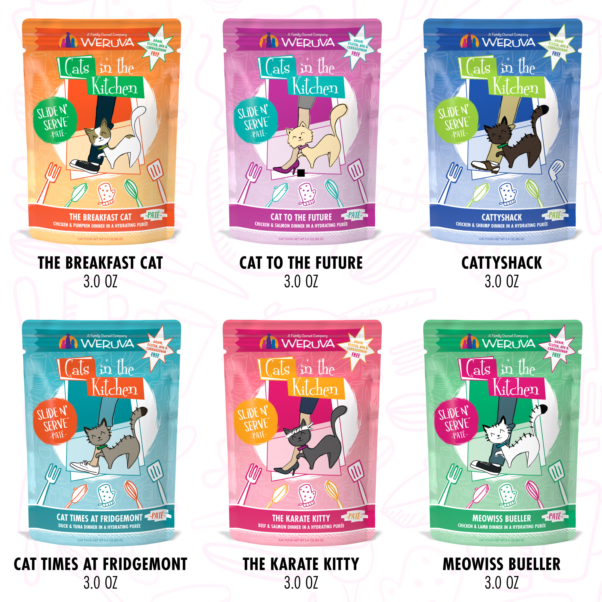 Cats in the Kitchen Slide n Serve Pate The Brat Pack Variety Pack Wet Cat Food， 3 oz.， Count of 12