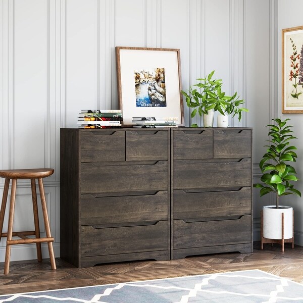 Modern 5 Drawer Dresser， Chest of Drawers with Storage， Wood Clothing Organizer with Cut-Out Handles， Accent Storage Cabinet - - 37668648