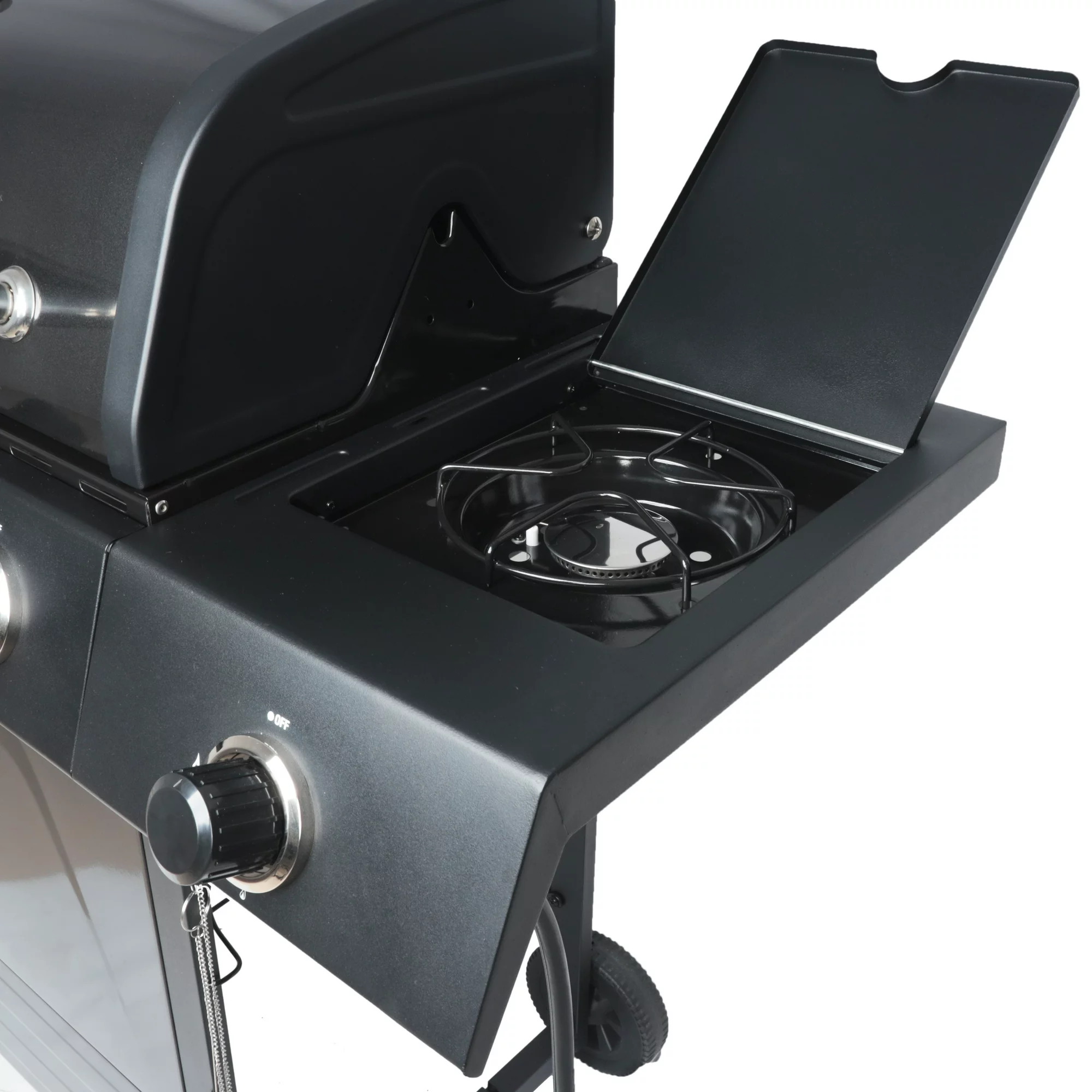 RevoAce 4-Burner Propane Gas Grill with Side Burner， Stainless Steel and Black