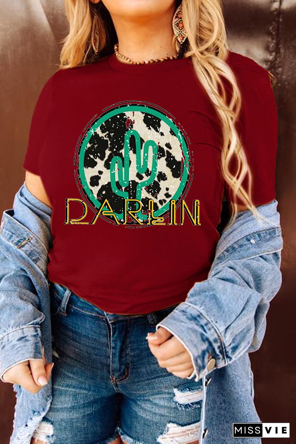 Darlin Print Graphic Tees for Women Wholesale Short Sleeve T shirts Top