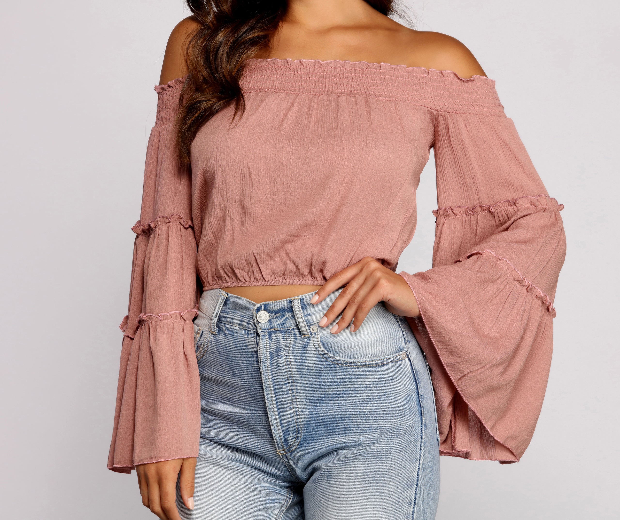 Flowy Feels Off The Shoulder Crop Top