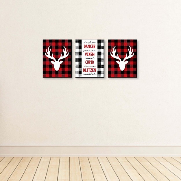 Big Dot Of Happiness Prancing Plaid Reindeer Wall Art And Buffalo Plaid Christmas Decor 7 5 X 10 Set Of 3 Prints