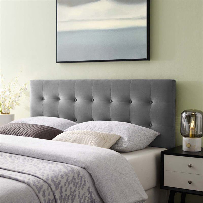 Modway Emily Twin Biscuit Tufted Performance Velvet Headboard in Gray   Transitional   Headboards   by Homesquare  Houzz