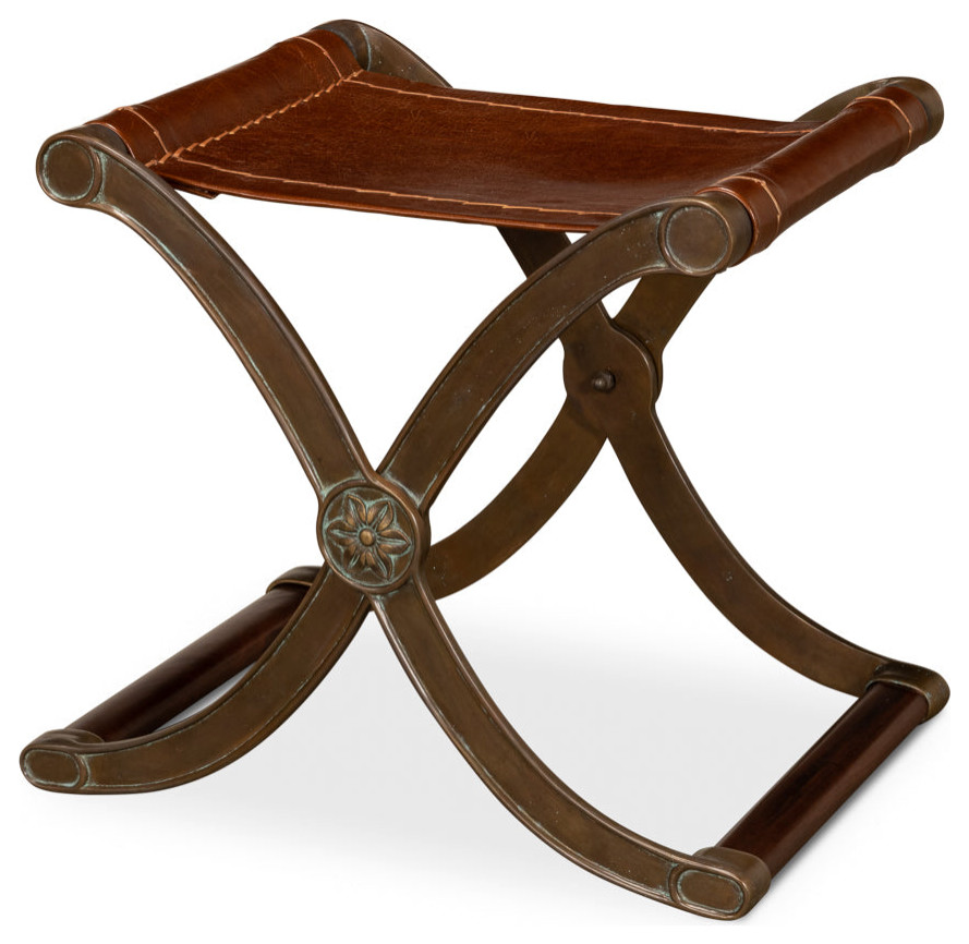 Campaign Leather Folding Stool   Traditional   Footstools And Ottomans   by Sideboards and Things  Houzz