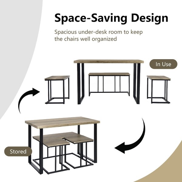 4 PCS Dining Table Set Modern Counter Height Set with One Bench Stools