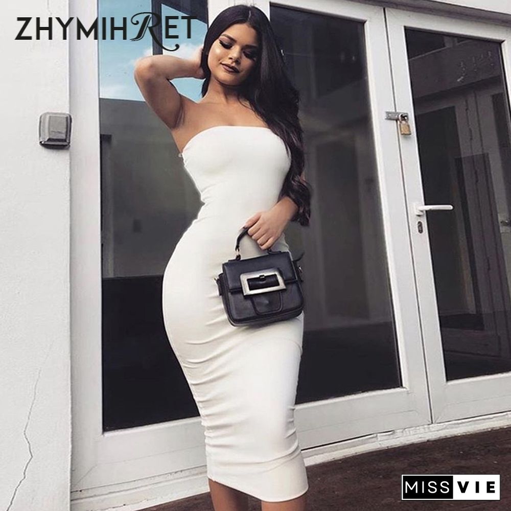 ZHYMIHRET Elegant Red Skinny Tube Dress Strapless Long Sexy Dress Backless Bandage Dress Party Night Off Shoulder Vestidos Femme