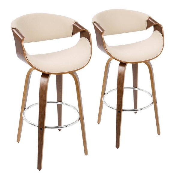 Curvini Mid-Century Barstool in Walnut Wood and Cream Fabric， Set of 2 - 20.25