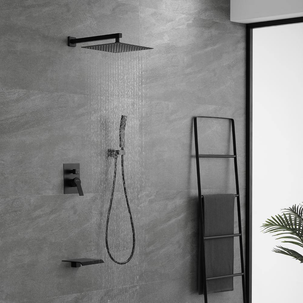 Boyel Living Wall Mount Single-Handle 1-Spray Tub and Shower Faucet in Matte Black - 12 Inch (Valve Included) SMD-88018B-12