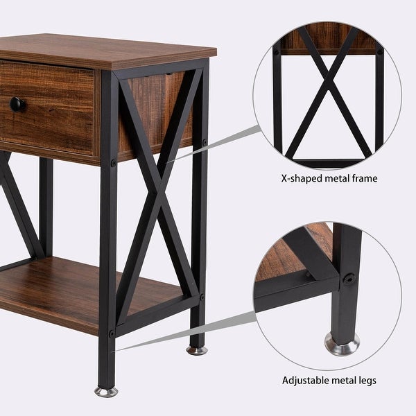 Side Table with Drawer and Open Storage Shelves