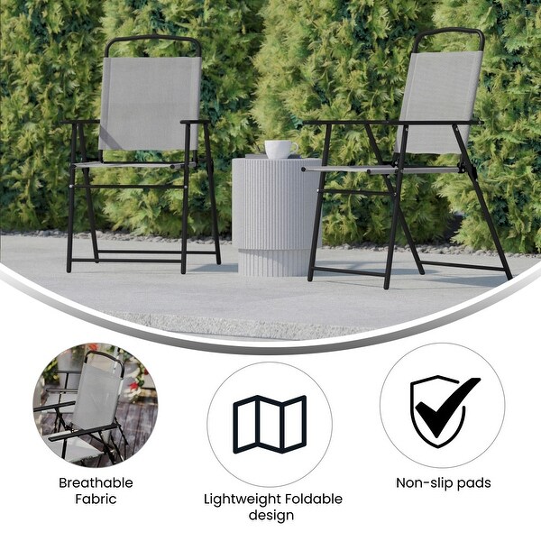 Set of 2 AllWeather Textilene Patio Sling Chairs with Armrests