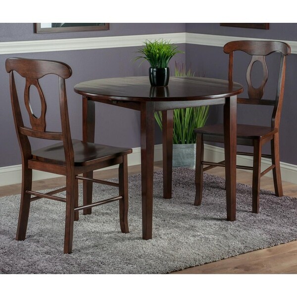 Wood Clayton 3-Pc Dining Set， Drop Leaf Table and 2 Keyhole Back Chairs， Walnut