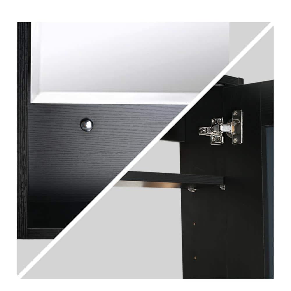 eclife 22 in W x 28 in H x 6 in D Black Wood Wall Surface Mount Medicine Cabinet with Mirror with 2Adjustable Shelves