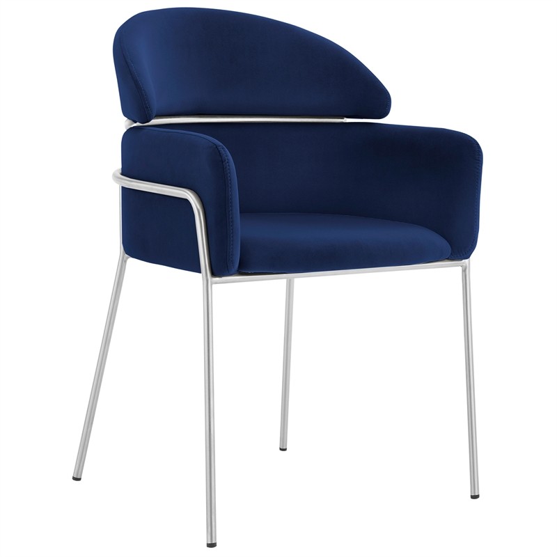 Armen Living Portia Blue Velvet and Brushed Stainless Steel Dining Room Chairs - Set of 2