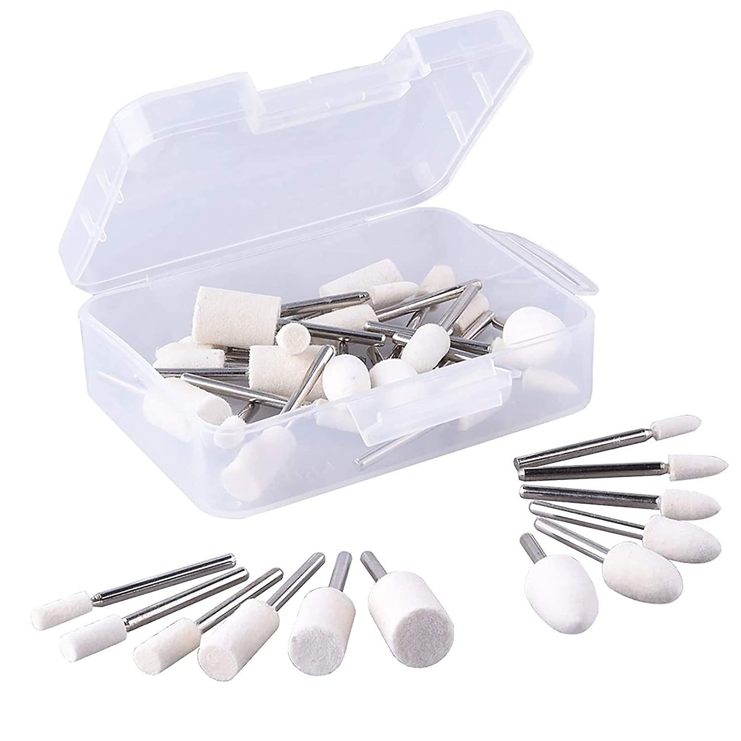 Stor 24 Pieces Wool Felt Mounted Mandrel Set 2 Shaped And 6 Sizes Polishing Buffing Wheel Bits With Free Box For Dremel Rotary Tool - 1/8 Inch Shank