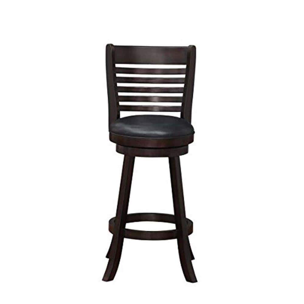 Benjara Brown and Black Wooden Swivel Bar Stool with Leatherette Seating (Set of 2) BM183384