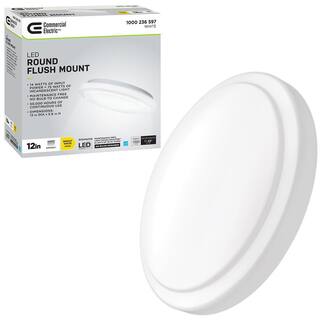 Commercial Electric 12 in. White Round Closet Light LED Flush Mount Ceiling Light 1000 Lumens 4000K Bright White Dimmable Pantry Laundry 54074391