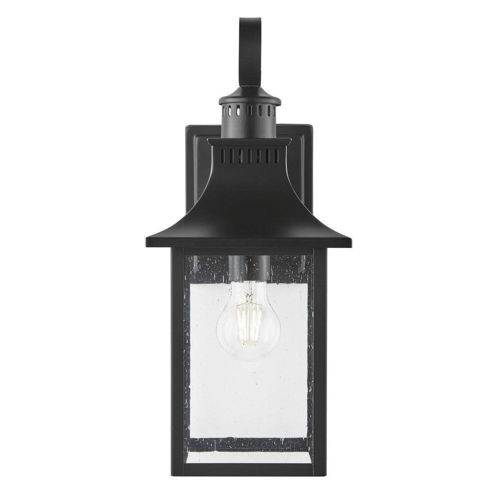 Hampton Bay Edgehill 1-Light Matte Black Hardwired Outdoor Wall Lantern Sconce with Clear Seeded Glass DSHD1604D