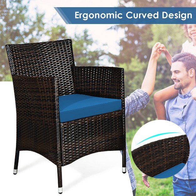 Tangkula 4pcs Patio Rattan Conversation Furniture Set Outdoor W Peacock Blue Cushion