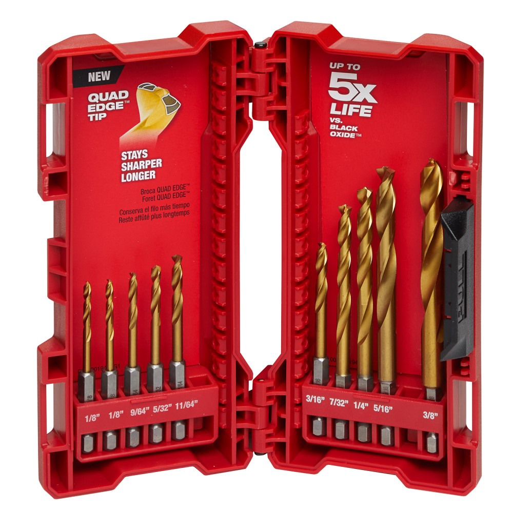 Milwaukee 10-Piece Titanium Nitride SHOCKWAVE Red Helix Drill Bit Kit 48-89-4633 from Milwaukee