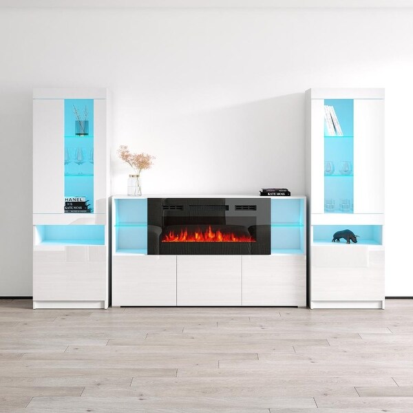 Komi 03 Electric Fireplace Modern Wall Unit Entertainment Center