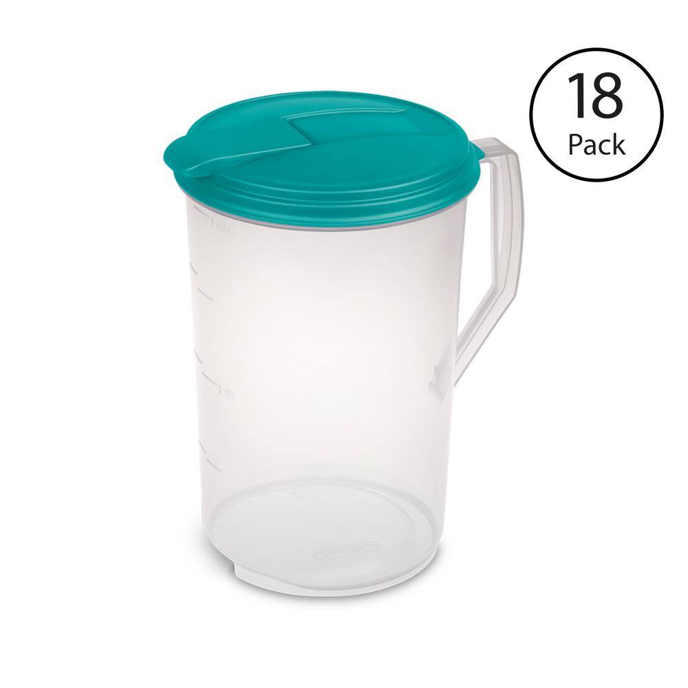 Sterilite 1-Gallon Round Plastic Pitcher and Spout Clear with Color Lid Drawer Organizer (18-Pack) 18 x 04880906