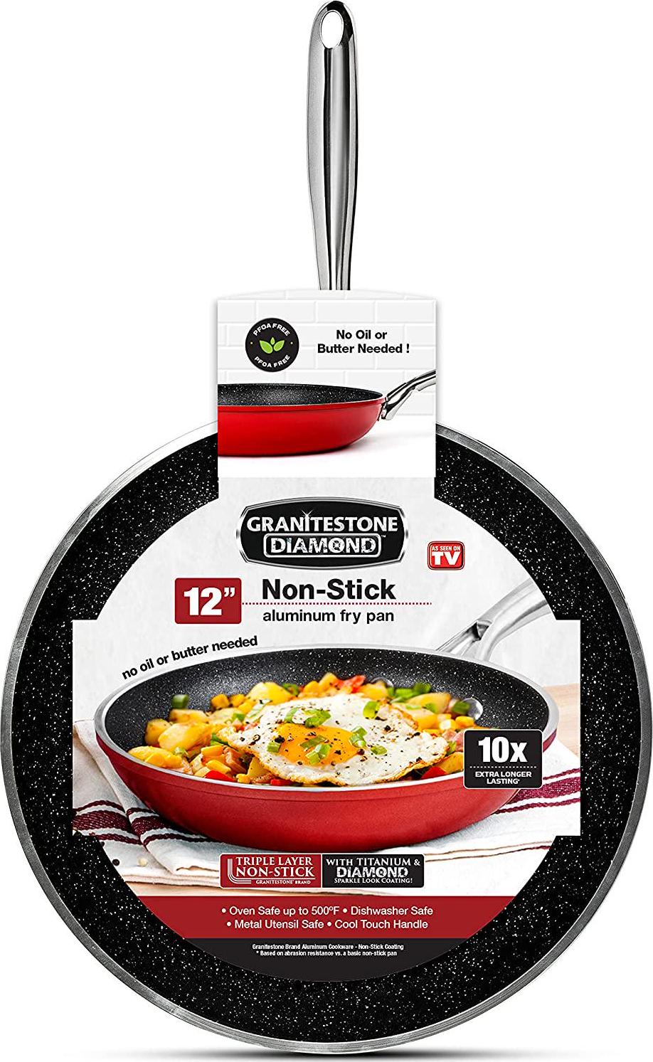 Granite Stone 10-Piece Non-stick Pots and Pans Cookware Set， Ultimate Durability and Non-stick with Mineral and Diamond Triple Coated， Red