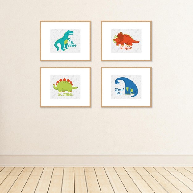 Big Dot Of Happiness Roar Dinosaur Unframed Dino Trex Nursery And Kids Room Linen Paper Wall Art Set Of 4 Artisms 8 X 10 Inches