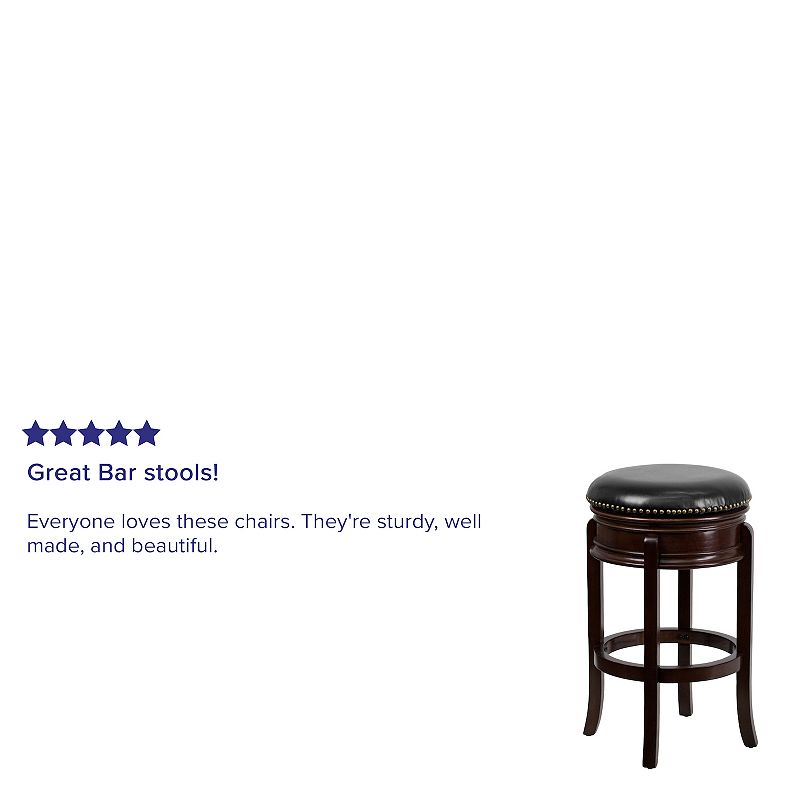 Merrick Lane Ashin 30 Backless Swivel Barstool， Upholstered with Nail Trim， Carved Apron， and Wood Frame