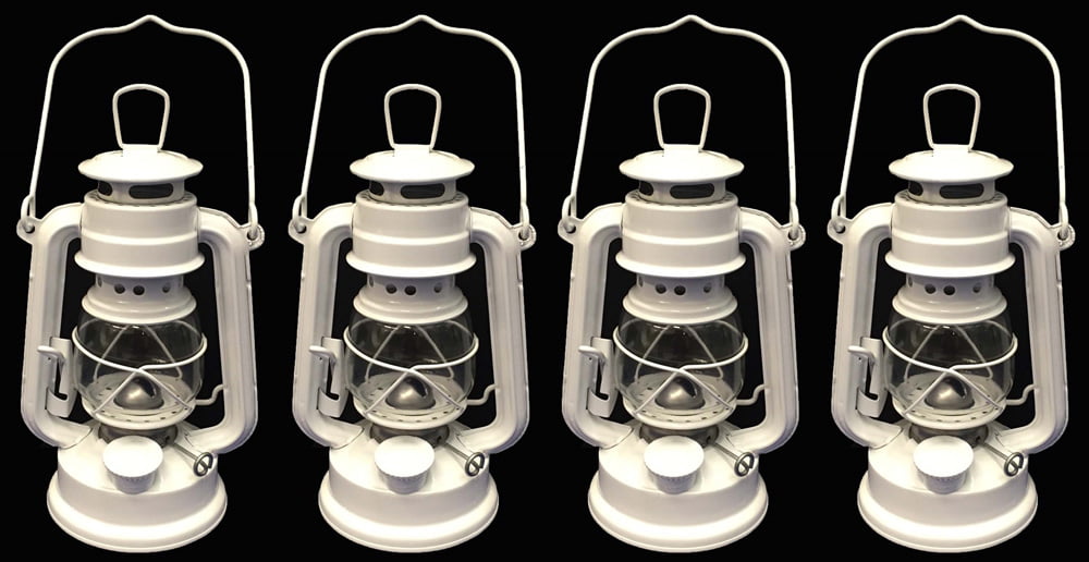 Lot of 4 - 8 Inch White Hurricane Kerosene Oil Lantern Hanging Light / Lamp