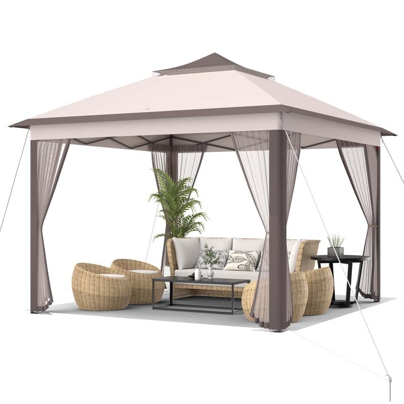 11 x 11 FT Pop Up Gazebo Tent Portable Canopy Shelter with Carry Bag & Mesh Netting